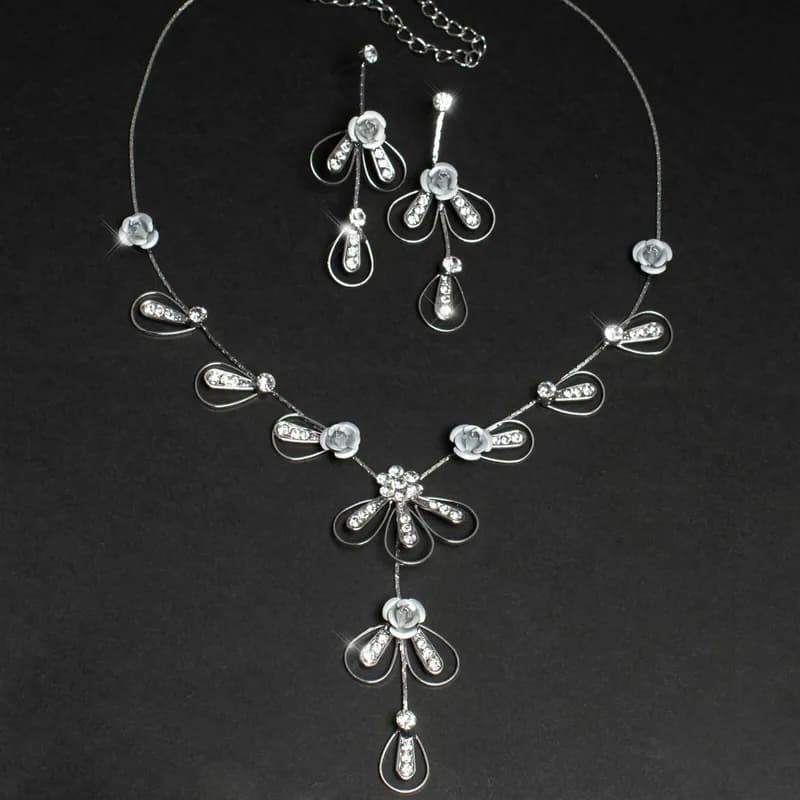 Schmuckset Rosen Blumen Collier Halskette Modischer Schmuck Silberfarben Kette