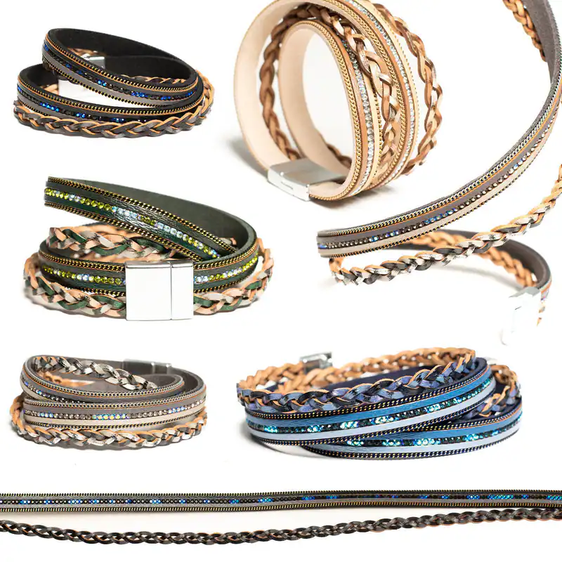 Wickelarmband Armband Flecht-Optik Strass Ketten Riemchen Glitzer Magnetarmband