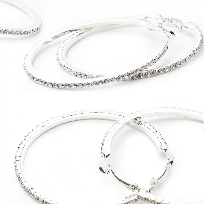 Silberfarbene Strass Creolen Ohrringe Funkelnde Ohrstecker Bling Ohrschmuck