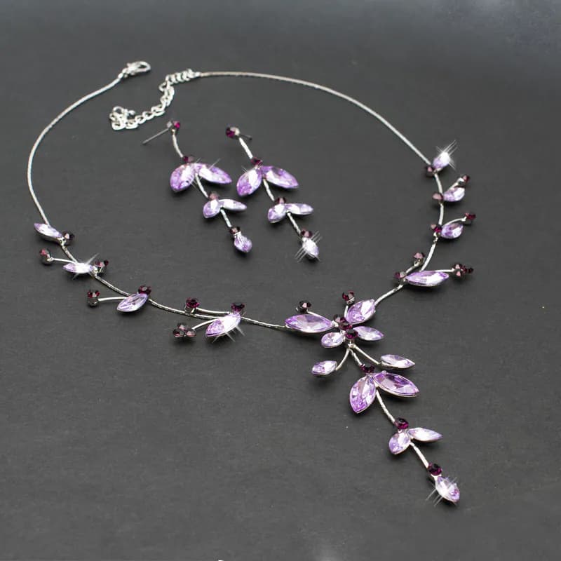 Schmuckset Lila Strass Collier Ohrringe Kette Schmetterling Blumen elegant Damen