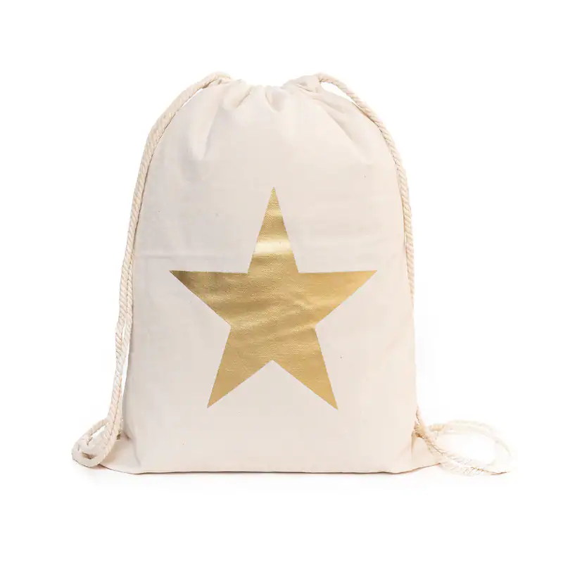 Turnbeutel Beige Stern Baumwolle Sportbeutel Kordelzug Rucksack Zuziehbeutel Neu