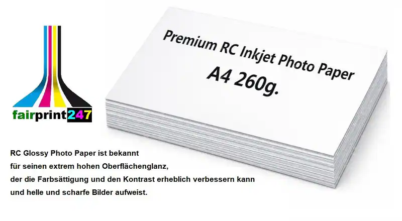 Hochprofessionelles RC PREMIUM Fotopapier glänzend A4 260 g/m² TOP