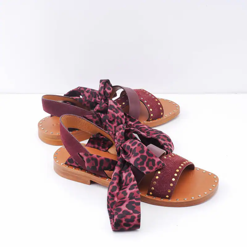 Sandro Paris Women's Shoes Sandals Studded Bordeaux Size 40 CH1829E