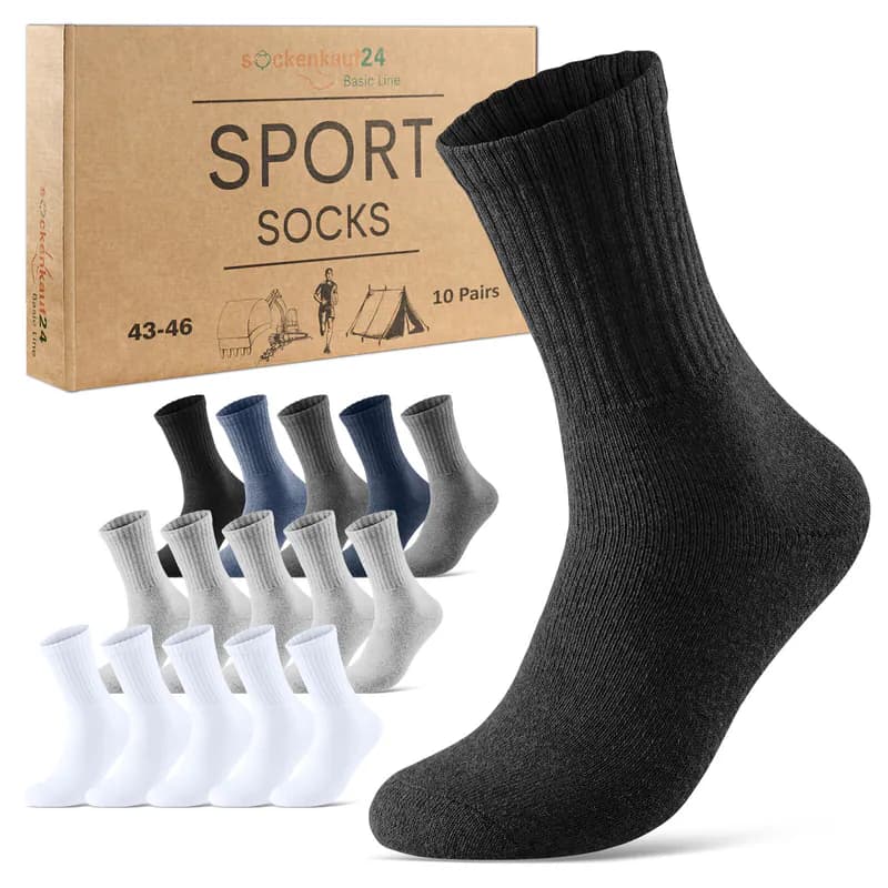 Sportsocken Tennissocken (10-50 Paar) Arbeitssocken Herren Damen Socken Schwarz