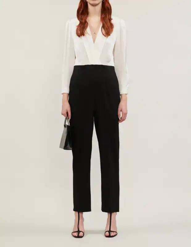 Sandro Jumpsuit Schwarz Viskose Gr. 36 FR Damen V-Ausschnitt SFPCO00040