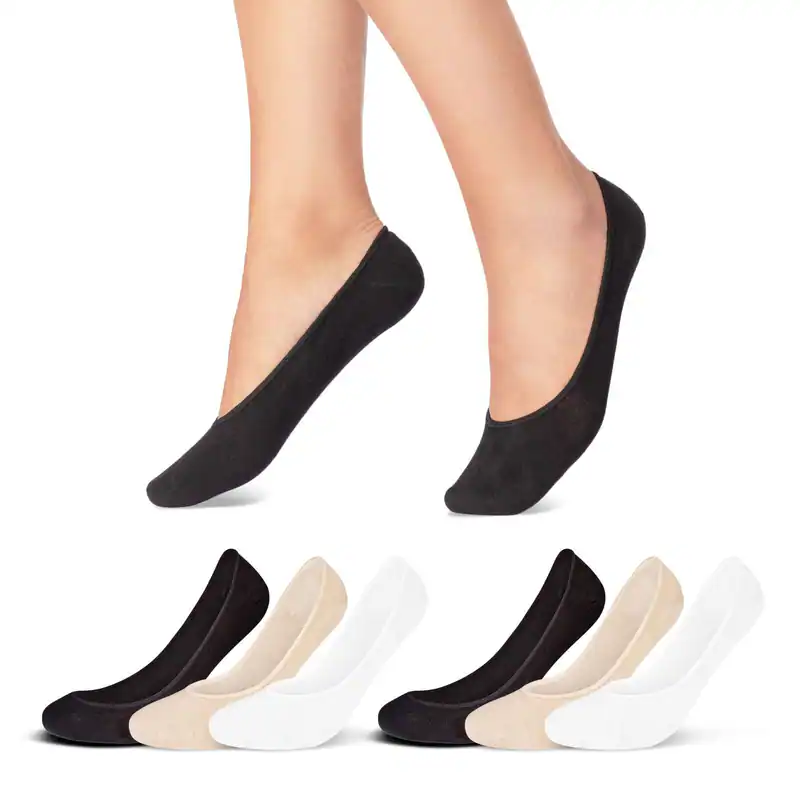 Füßlinge Damen Ballerina Sneaker Socken Baumwolle Schwarz Weiß Beige 6-24 Paar