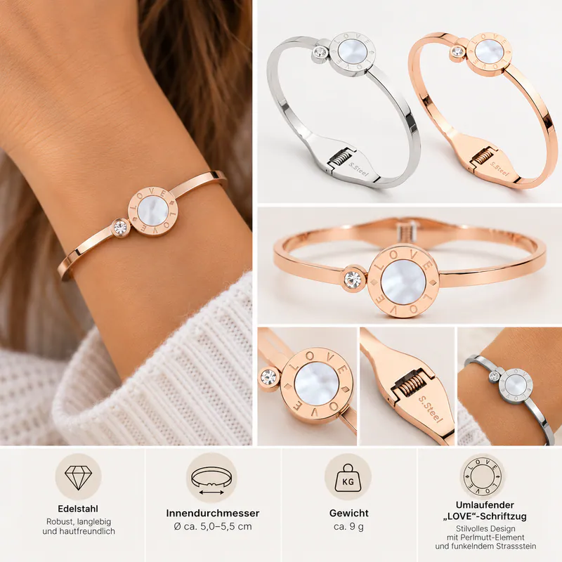 Edelstahl Armreif LOVE Gravur Klappverschluss Armband Geschenkidee Damen Schmuck