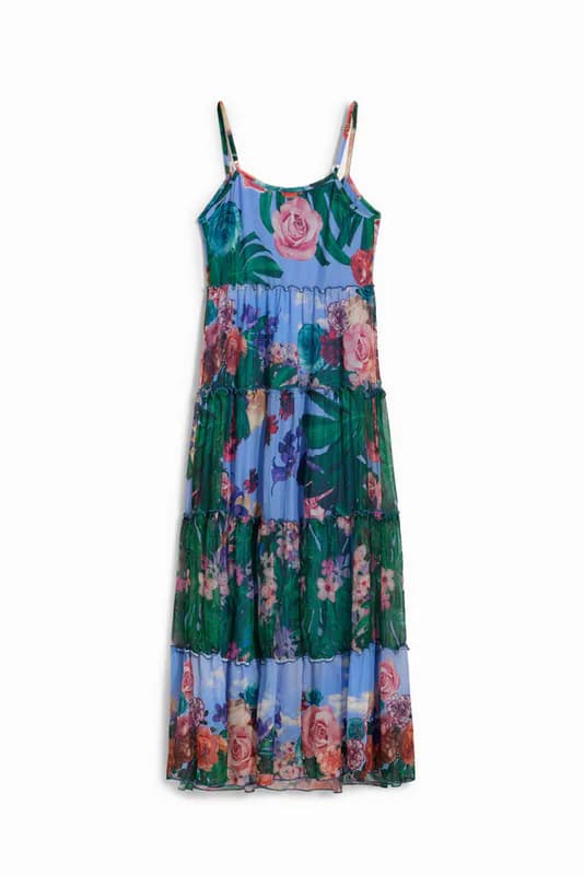 Desigual Kleid Mehrfarbig Floral Long Fit & Flare Stretchy 22SWVF13 Damen