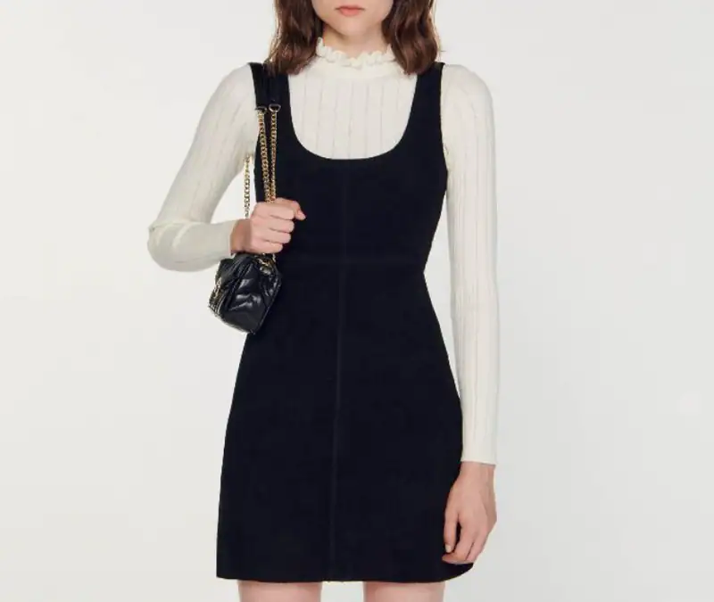 Sandro Kleid Schwarz Wolle Trägerkleid Gr. 42 FR Damen SFPRO03263