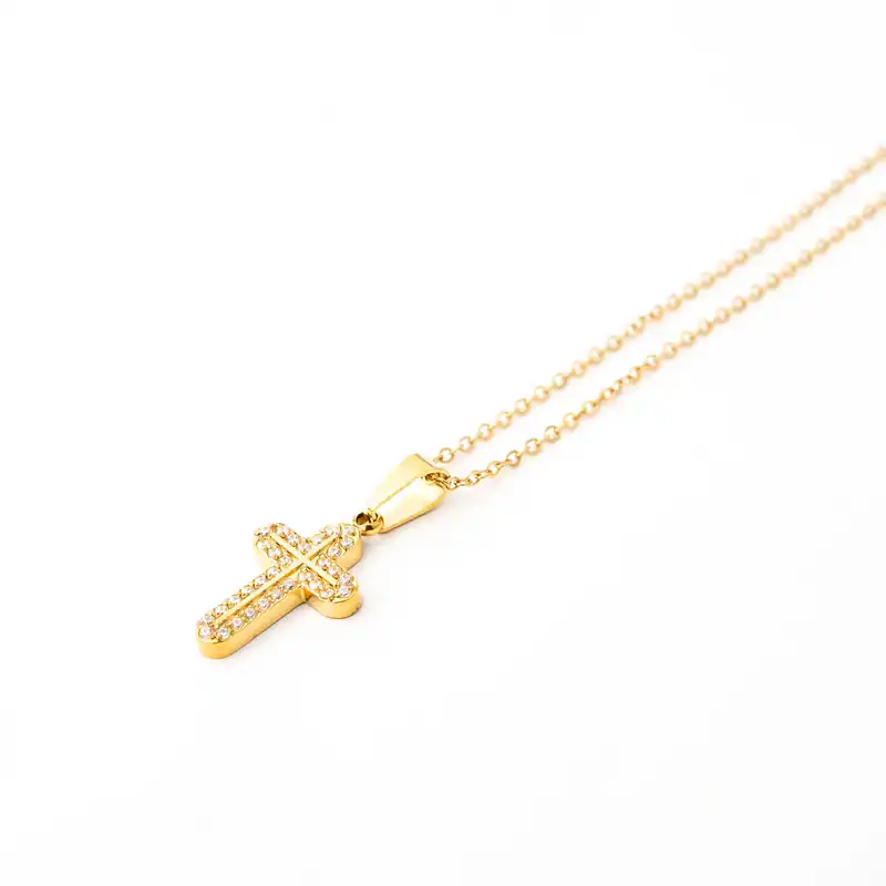 Halskette Kreuzkette Edelstahl Kreuz Anhänger Strass Goldfarben Jesus Christus
