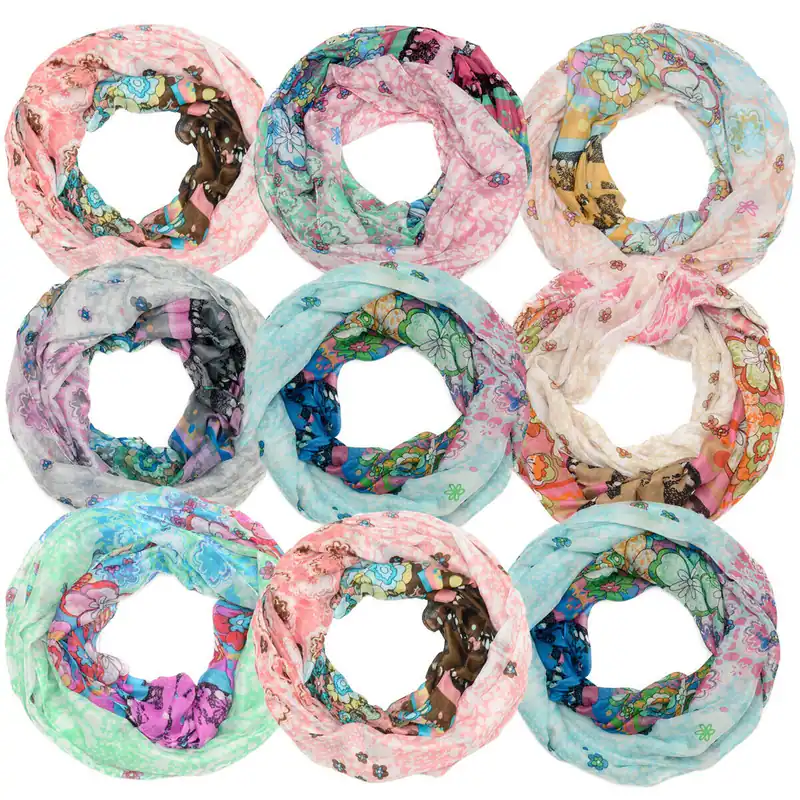 Loopschal Damen floraler Print Blumen Muster leichter Rundschal bunt Schal Tuch
