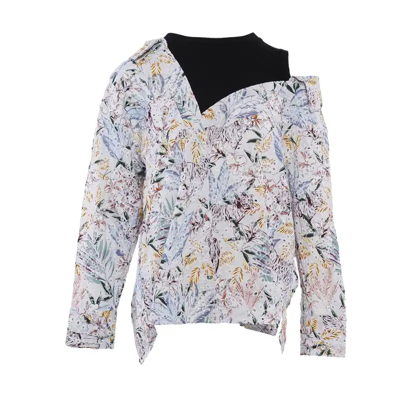 Maje Bluse Mehrfarbig Viskose Gr. 38 Damen Langarm Blumen Muster MFPTO00581