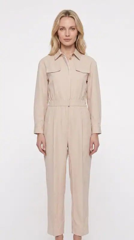 Sandro Jumpsuit Beige Gr. 40FR Damen Einteiler Baumwolle Leinen SFPCO00082 12UK