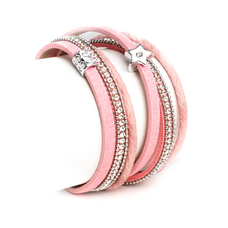 Wickelarmband Armband Damen Strass Charm Stern Anhänger Kunstleder Magnetarmband