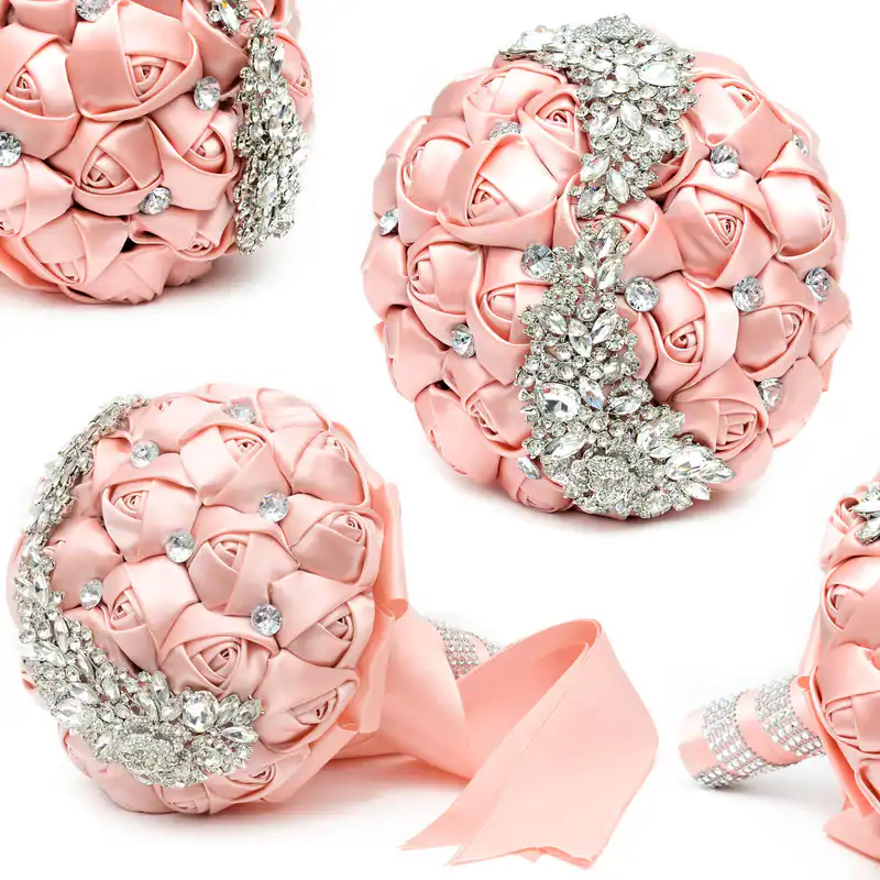 Brautstrauß Hochzeitsstrauß zartrosa rosa künstlich Blumenstrauß mit Strass