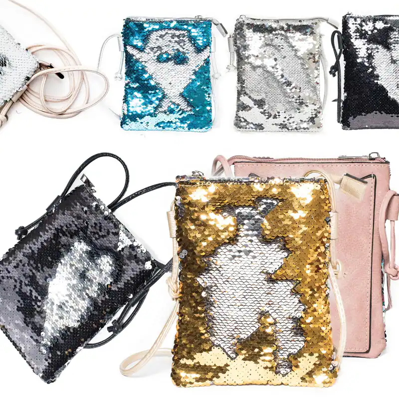 Umhängetasche Damen kleine Minitasche Pailletten Wendepailletten Schultertasche