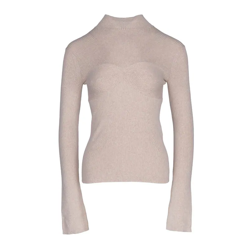 Maje Pullover Beige Stehkragen Wollmischung Strickpullover Gr. 36 S MFPPU00520