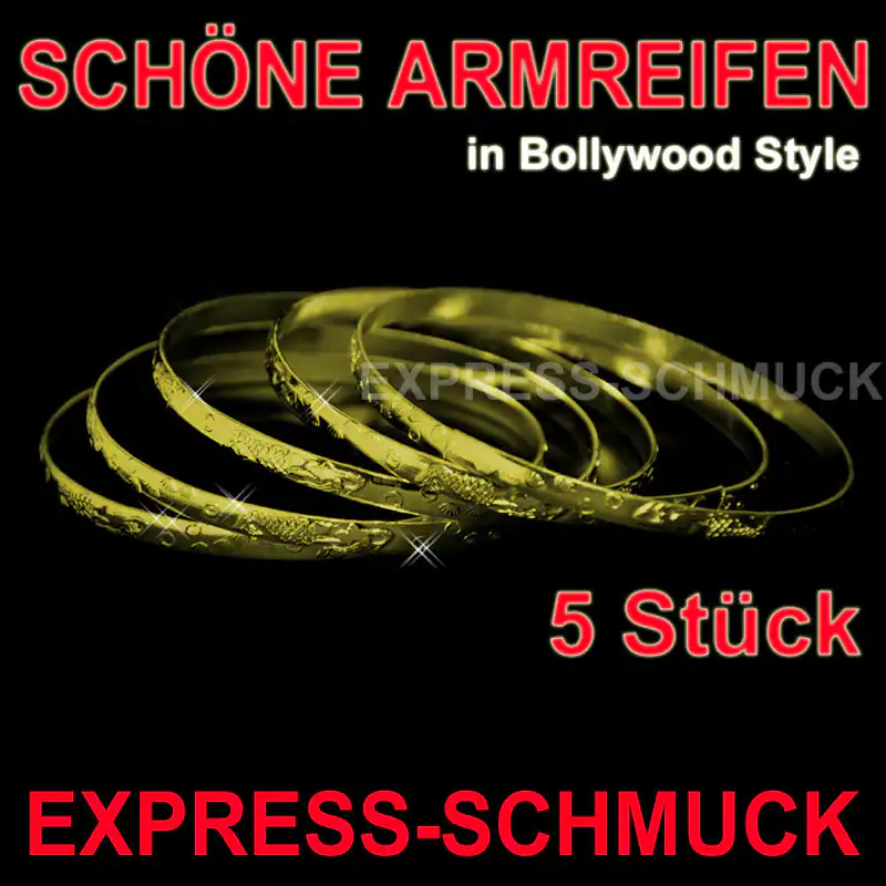 5 Bollywood Amreifen Bauchtanz Goldfarben Orientalischer Armschmuck Indien Neu