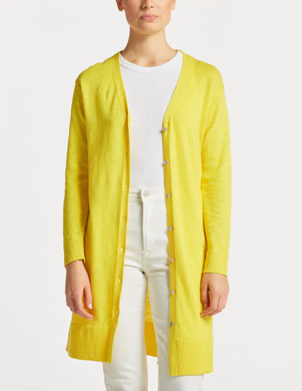 GANT Strickjacke Gelb Seide V-Ausschnitt Logo Gr. S Damen 4805192