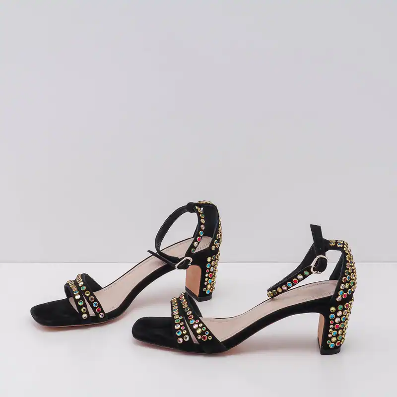 Sandro Pumps Schwarz Gr. 37 Damen Strass High Heels Sandaletten Leder SFACH00294