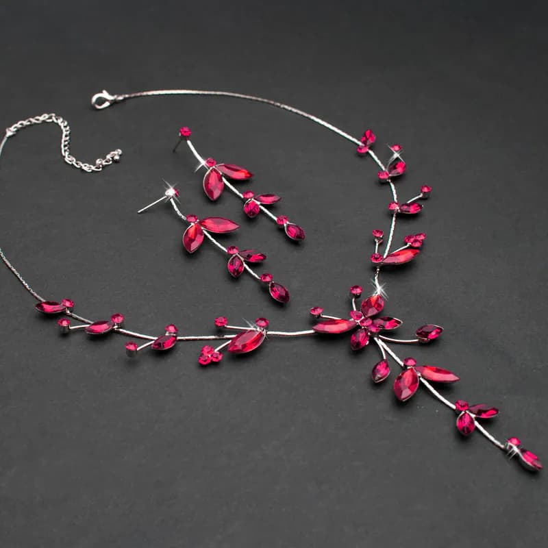 Schmuckset Pink Strass Collier Ohrringe Kette Schmetterling Blumen elegant Damen
