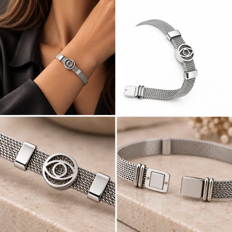 Edelstahl Magnetarmband Damen Armband Auge Schutzauge Nazar Silberfarben Schmuck