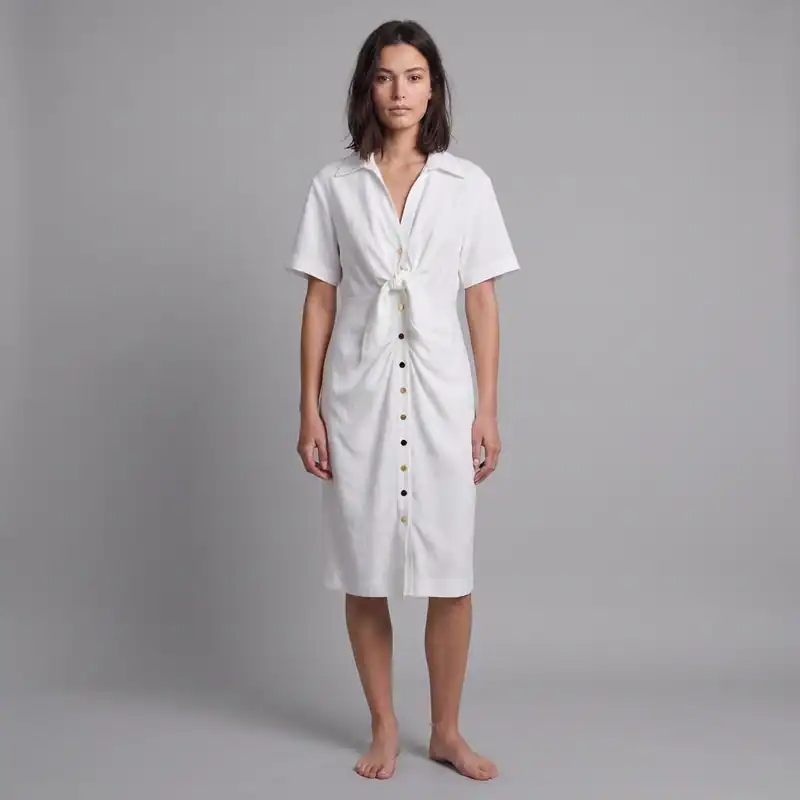 Sandro Midikleid Ecru V-Ausschnitt Gr. 36 M Damen Kleid SFPRO02833