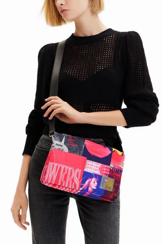 Desigual Tasche Pink Bunt Damen Umhängetasche Crossbody Logo Collage 23SAXY55