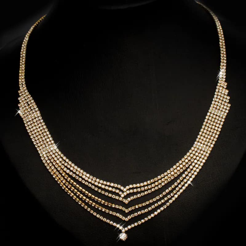 Collier Halskette Strass mit filigranen Reihen Kette Strasssteine 3 Farben Neu