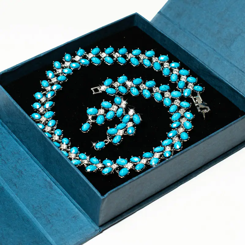Schmuckset Schmuck Halskette Collier + Ohrringe Silberfarben Blau Kette Strass