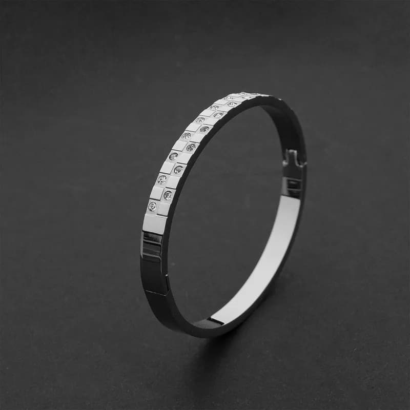Edelstahl Armband Silberfarben mit Strasssteinen Armreif Damen elegant Armspange