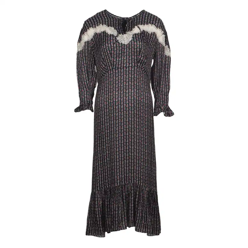 Sandro Paris Midi Kleid Viskoze Spitze Blumen Schwarz Gr. 38 FR M Neu