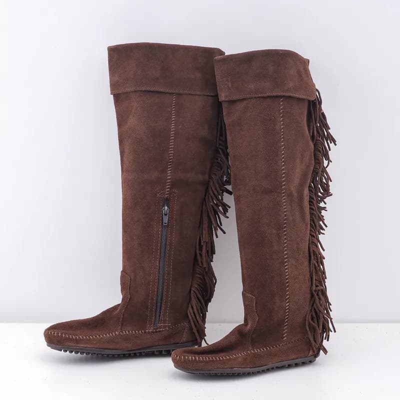 Maje x Minnetonka Stiefel Braun Rauleder Hohe Stiefel Gr. 36 EU 3 UK Damen H15TO