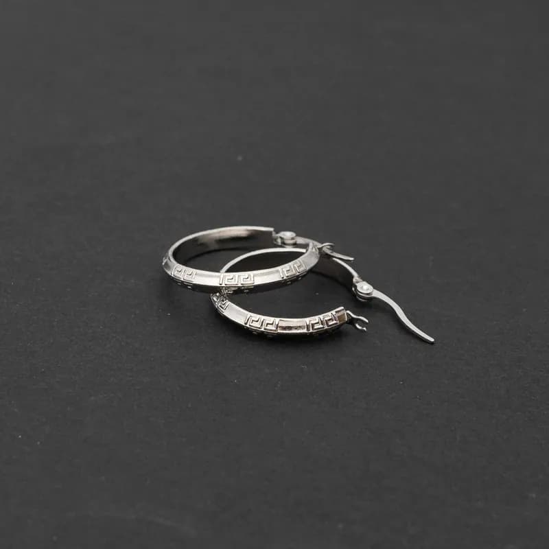 Damen Edelstahl Creolen Creole Ohrschmuck Silberfarben griechische Ornamente