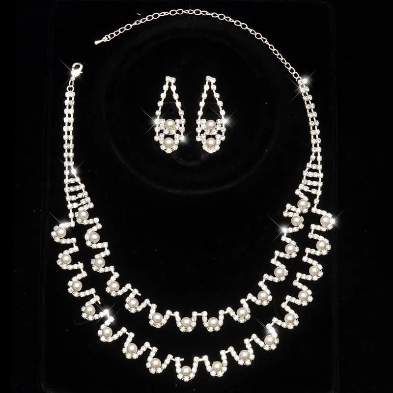 Brautschmuck Collier Schmuckset Ohrringe Strasssteine Perlen Kette Halskette Neu