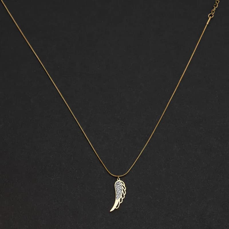 Edelstahl Halskette Kette mit Flügel Anhänger Strass Goldfarben Damen Schmuck