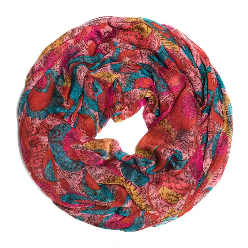 Schal Loop leichter Loopschal Tupfen Dots Punkte Schrift Damen Orange Mehrfarbig
