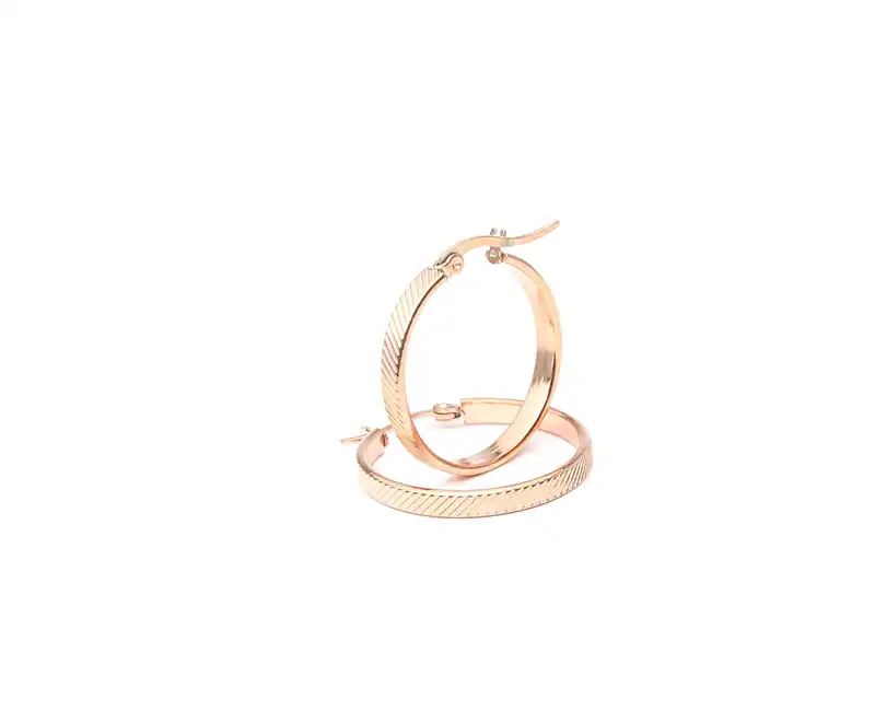 Edelstahl Creolen Creole Ohrschmuck Rosegoldfarben gestreiftes Muster Ø 2,8cm