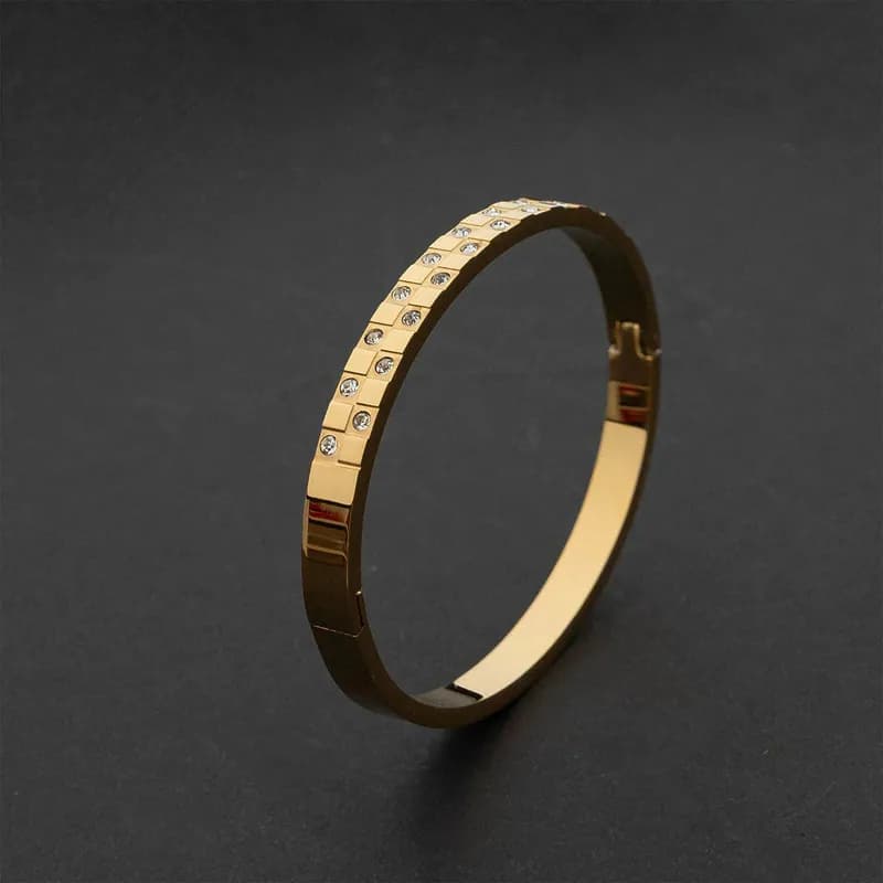 Edelstahl Armband Goldfarben mit Strasssteinen Damen Armreif Klappverschluss