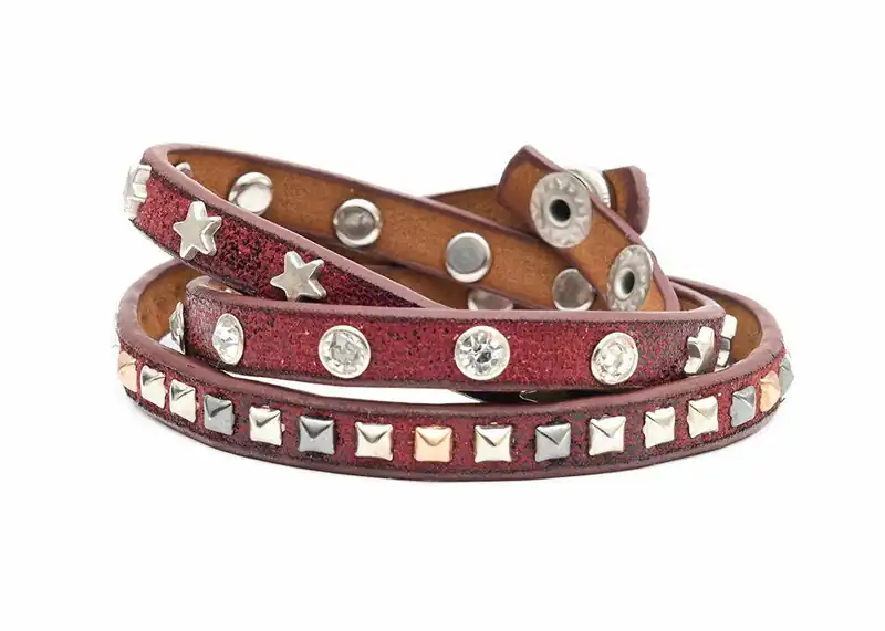 Wickelarmband Dunkelrot Stern Nieten Strass 1 strängig Kunstleder Damen Armband