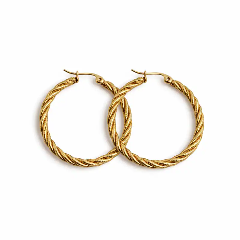 Edelstahl gedrehte Creolen Ohrringe Elegante Twist Hoop Earrings Goldfarben 30mm