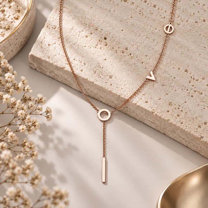 Edelstahl Halskette elegant LOVE Anhänger Roségoldfarben Kette Geschenk Frauen