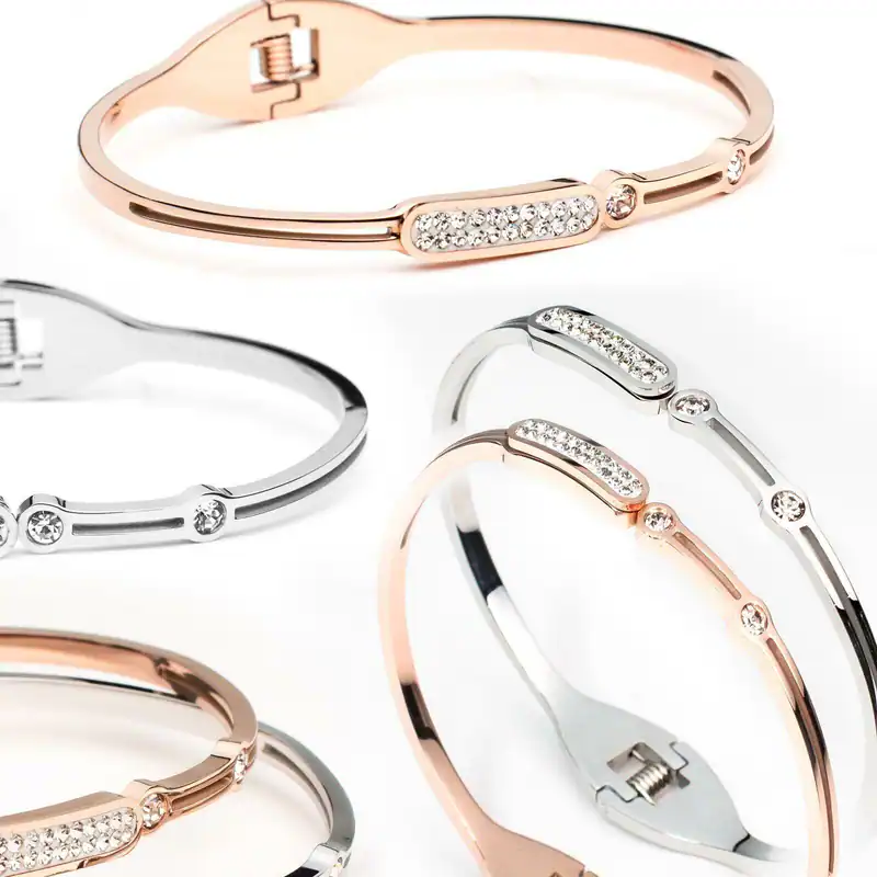 Damen Armreif Edelstahl Rosegold Silberfarben Klappbar Armband mit Strasssteinen