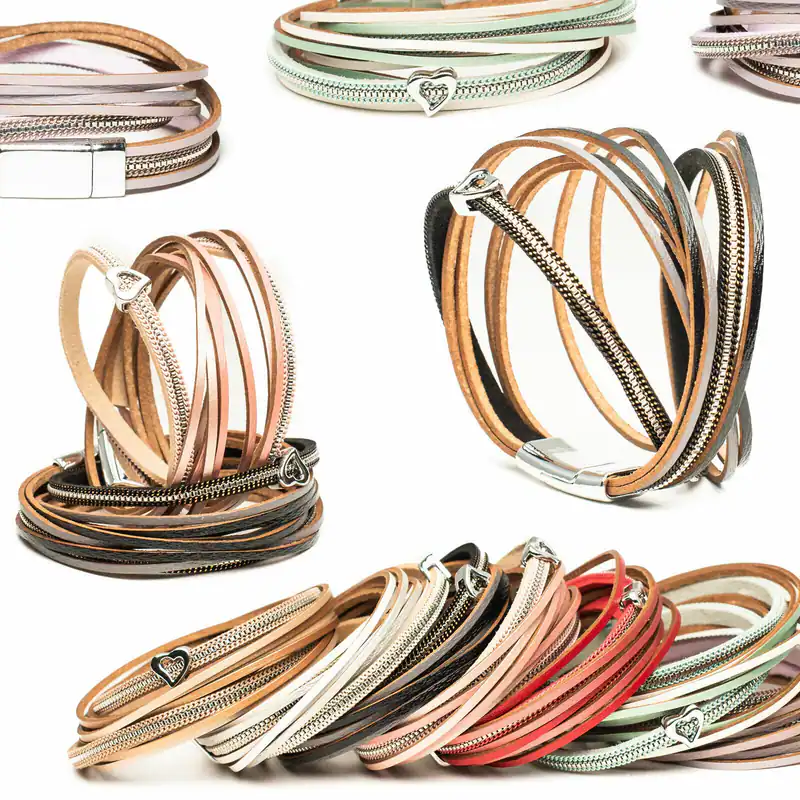 Wickelarmband Damen Herz Anhänger Magnetverschluss Mehrreihig Armband Lagenlook