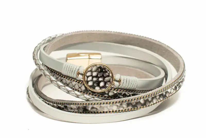 Wickelarmband Armband Ketten Magnetverschluss 3 Reihig Schlangenoptik Grau