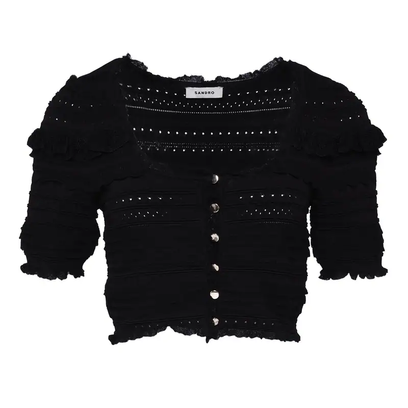 Sandro Crop Top Schwarz Strick Gr. 38 FR Damen SFPCA00983