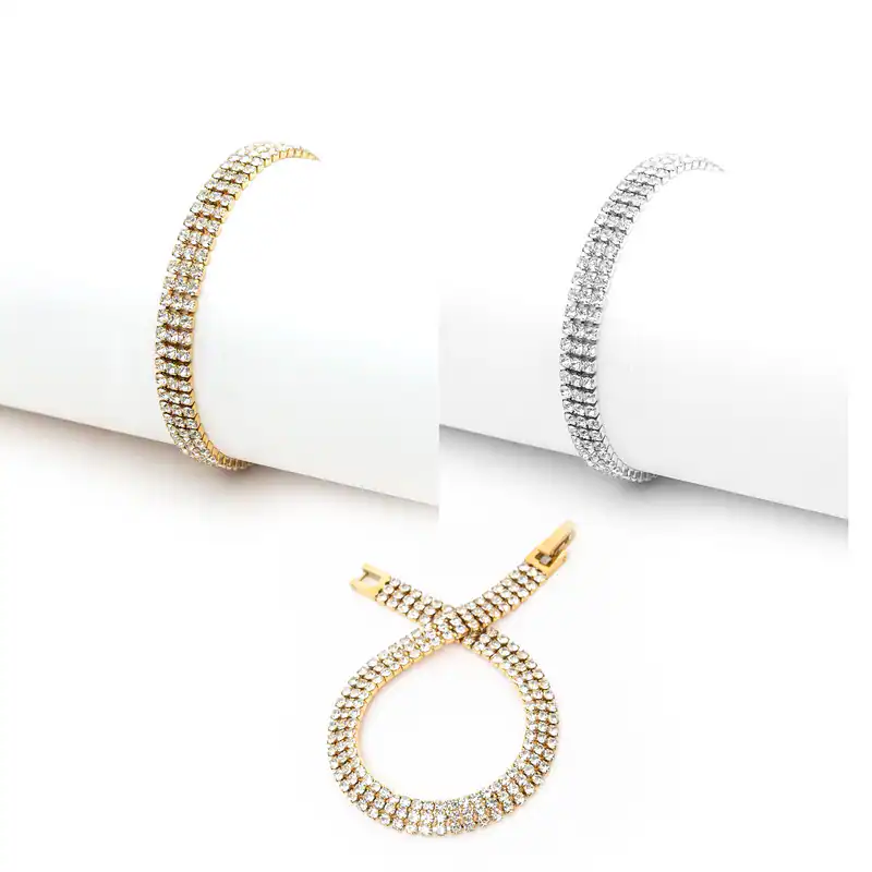 Damen Armband Edelstahl mit Strass mehrreihig Silber & Goldfarben Hochzeit Party