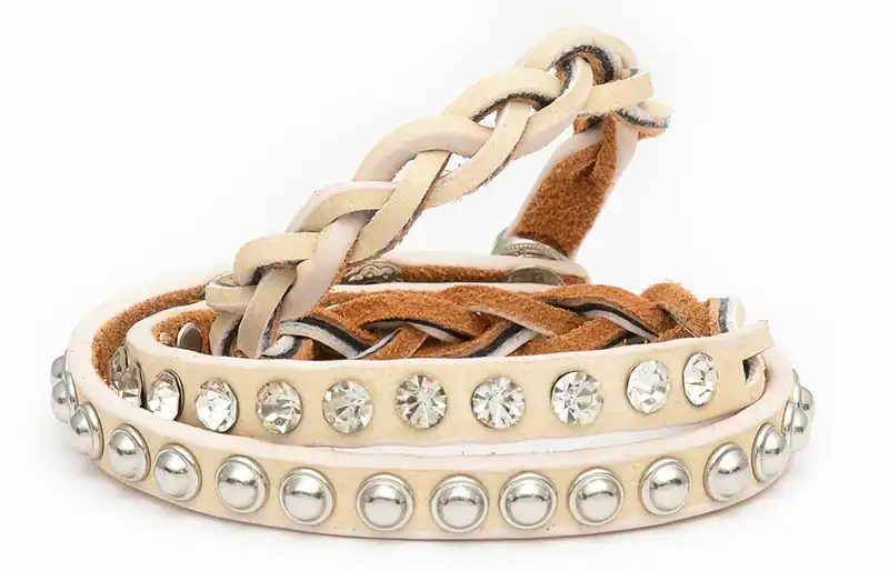 Wickelarmband Damen Creme Strass Nieten Geflochten Kunstleder 3-reihig Armband