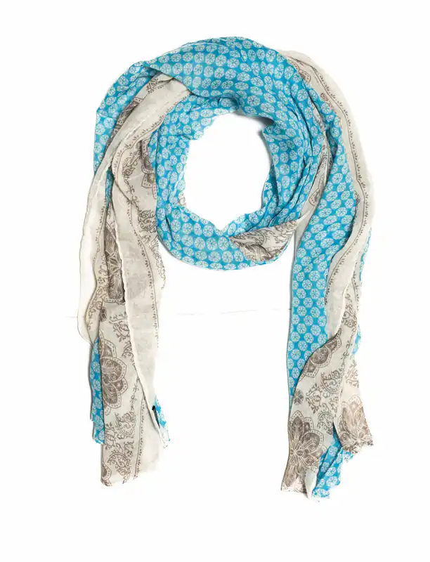 XXL Schal Damen Blau Grau Halstuch Blumen Muster Stola leicht luftig Sommer Tuch