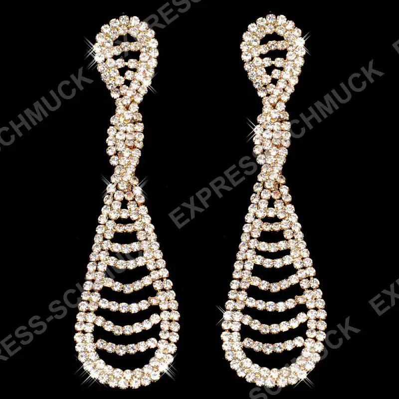 Strass Ohrringe groß funkelnd edles Design goldfarben Party Hochzeit Chandelier
